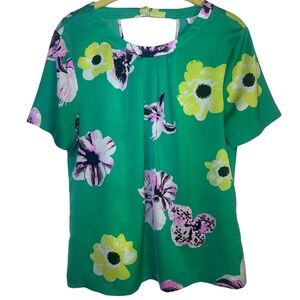 J Crew  Printed Cutaway Top Retro Punk Floral size S Green Boho Cut Out Back